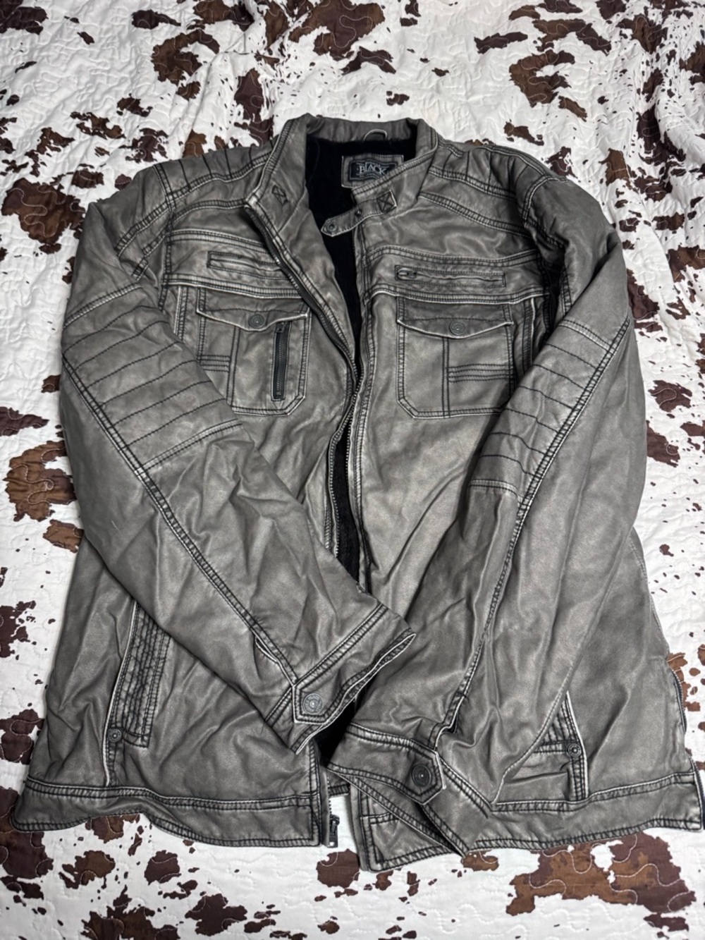 Black/grey Buckle Black Men's Faux-Leather Jacket